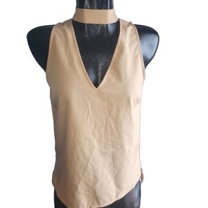 Revamped Chic Tan Sleeveless Top with Choker Neckline XS